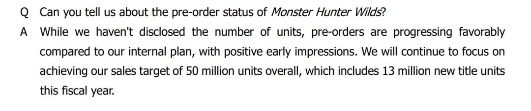 《怪物猎人：荒野》预购表现良好 超过内部预期